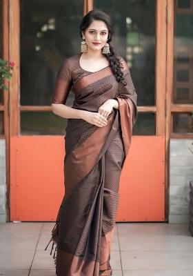 Brown Jacquard Work Silk Saree Set