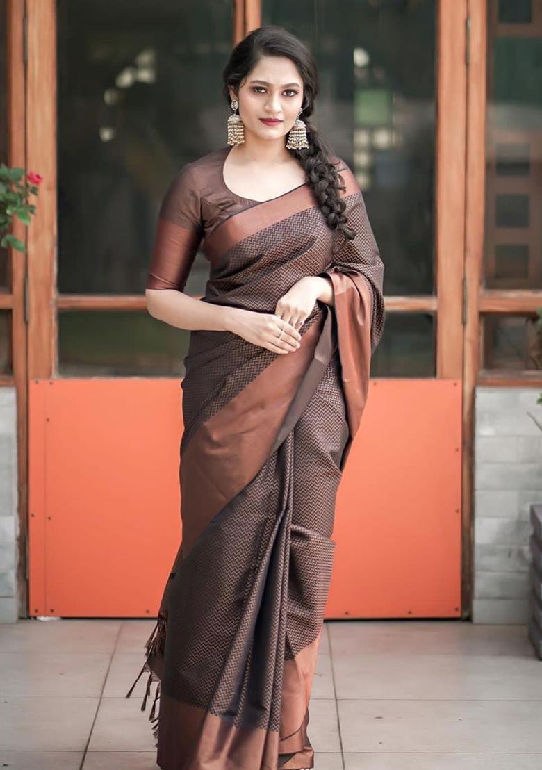 Brown Jacquard Work Silk Saree Set