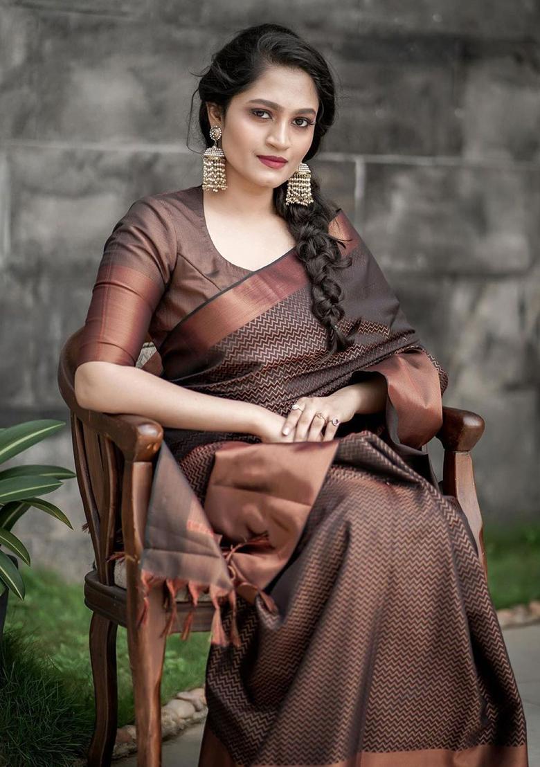 Brown Jacquard Work Silk Saree Set