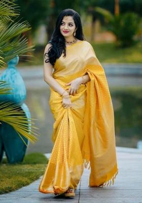 Yellow Jacquard Work Silk Saree Set