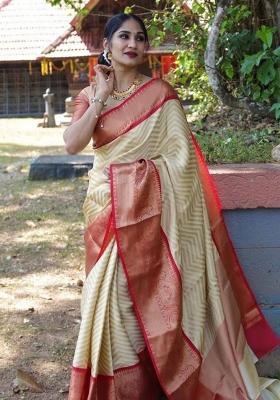 Golden Jacquard Work Silk Saree Set