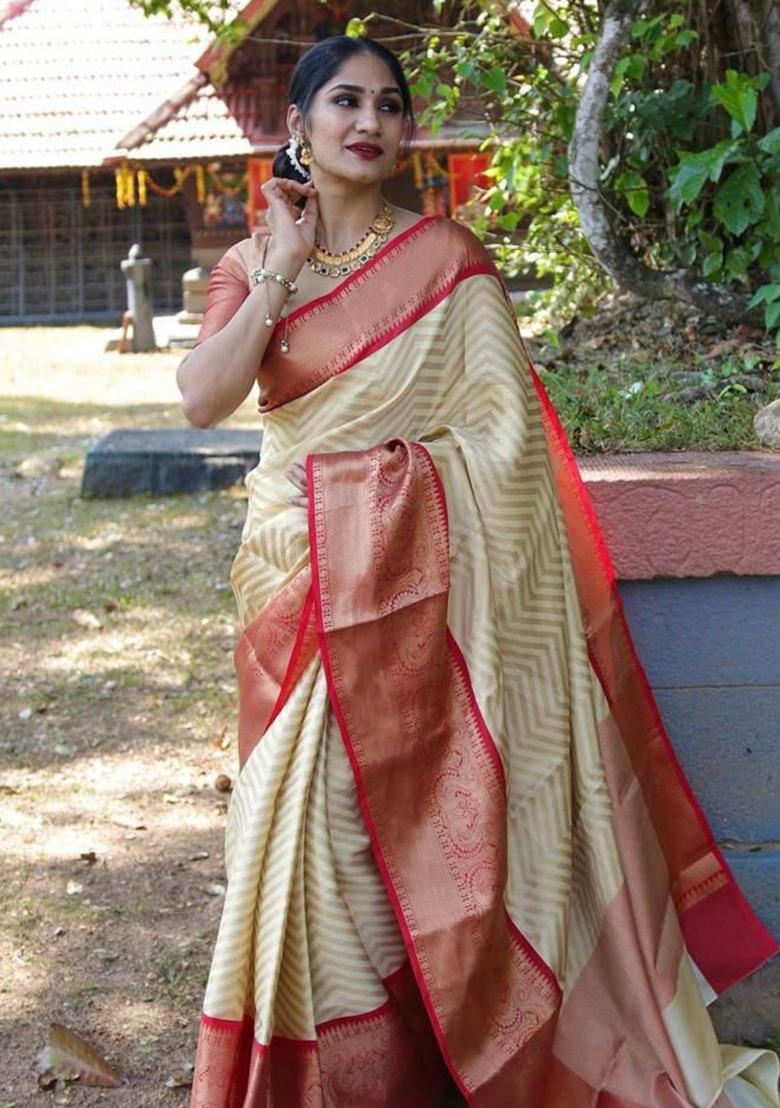 Golden Jacquard Work Silk Saree Set