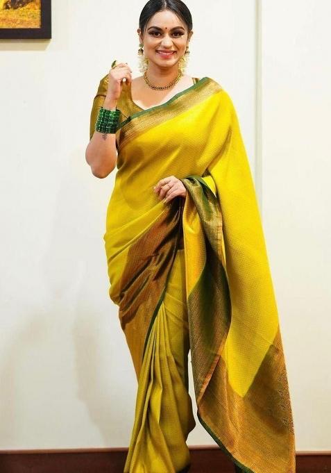 Yellow Jacquard Work Silk Saree Set
