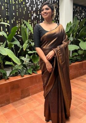 Black Jacquard Work Silk Saree Set