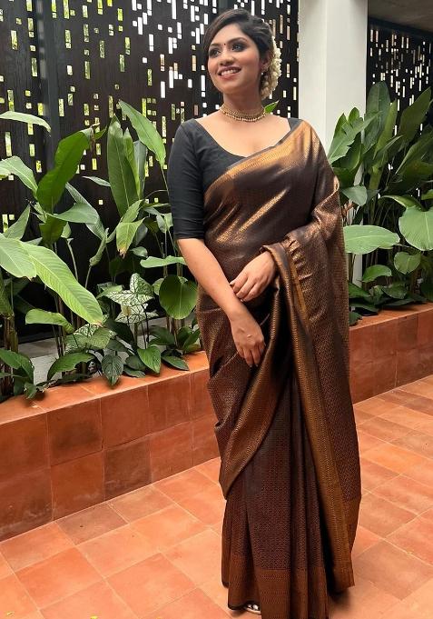 Black Jacquard Work Silk Saree Set