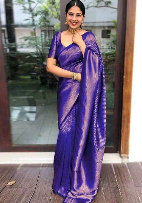 Purple Jacquard Work Silk Saree Set