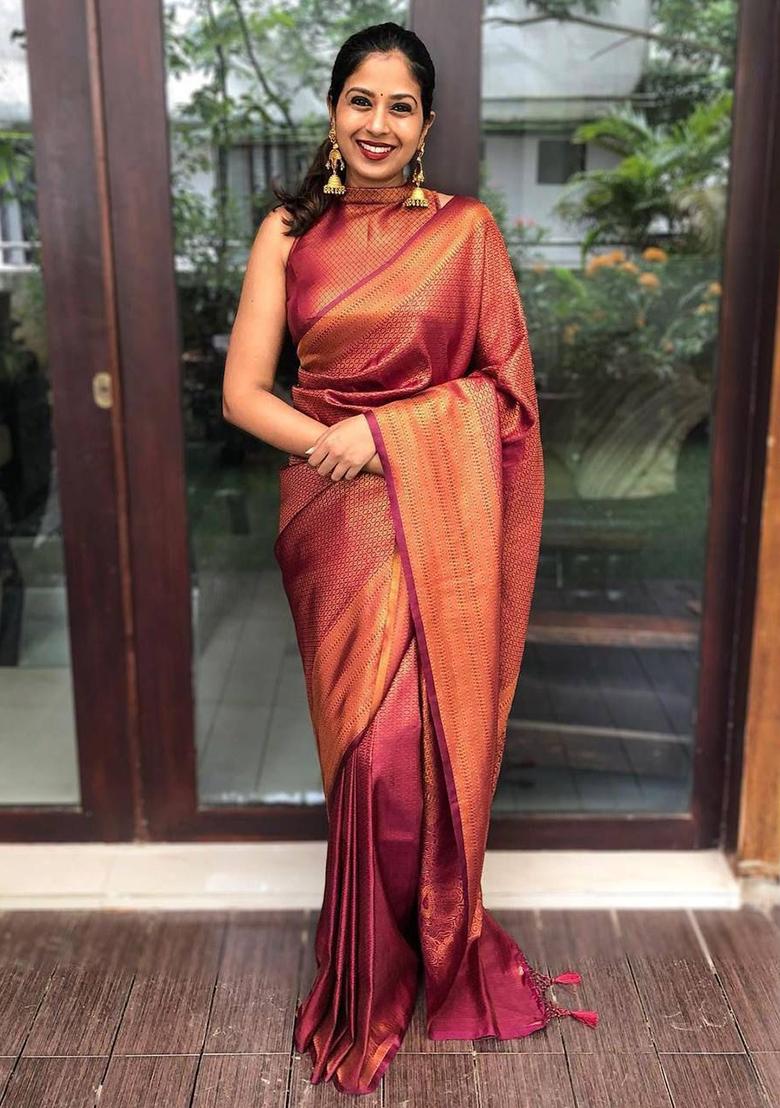 Maroon Jacquard Work Silk Saree Set