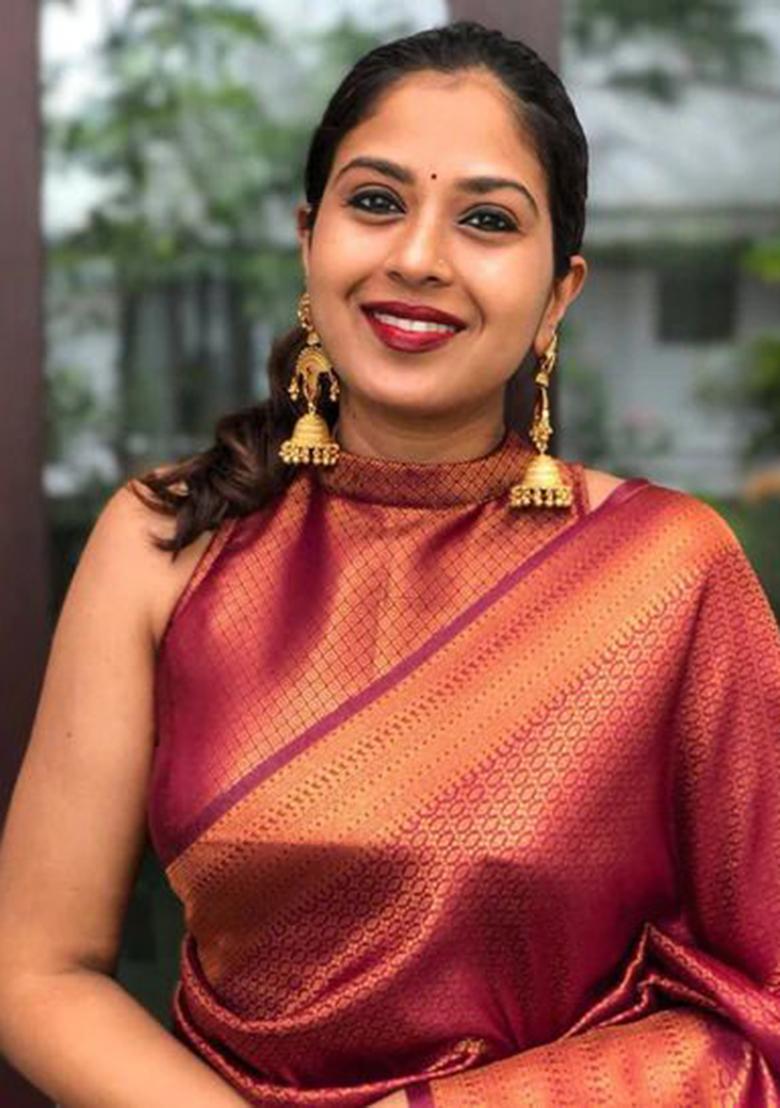 Maroon Jacquard Work Silk Saree Set