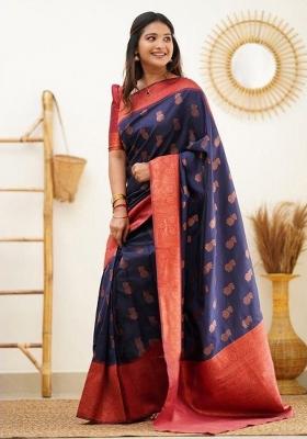 Blue Jacquard Work Silk Saree Set