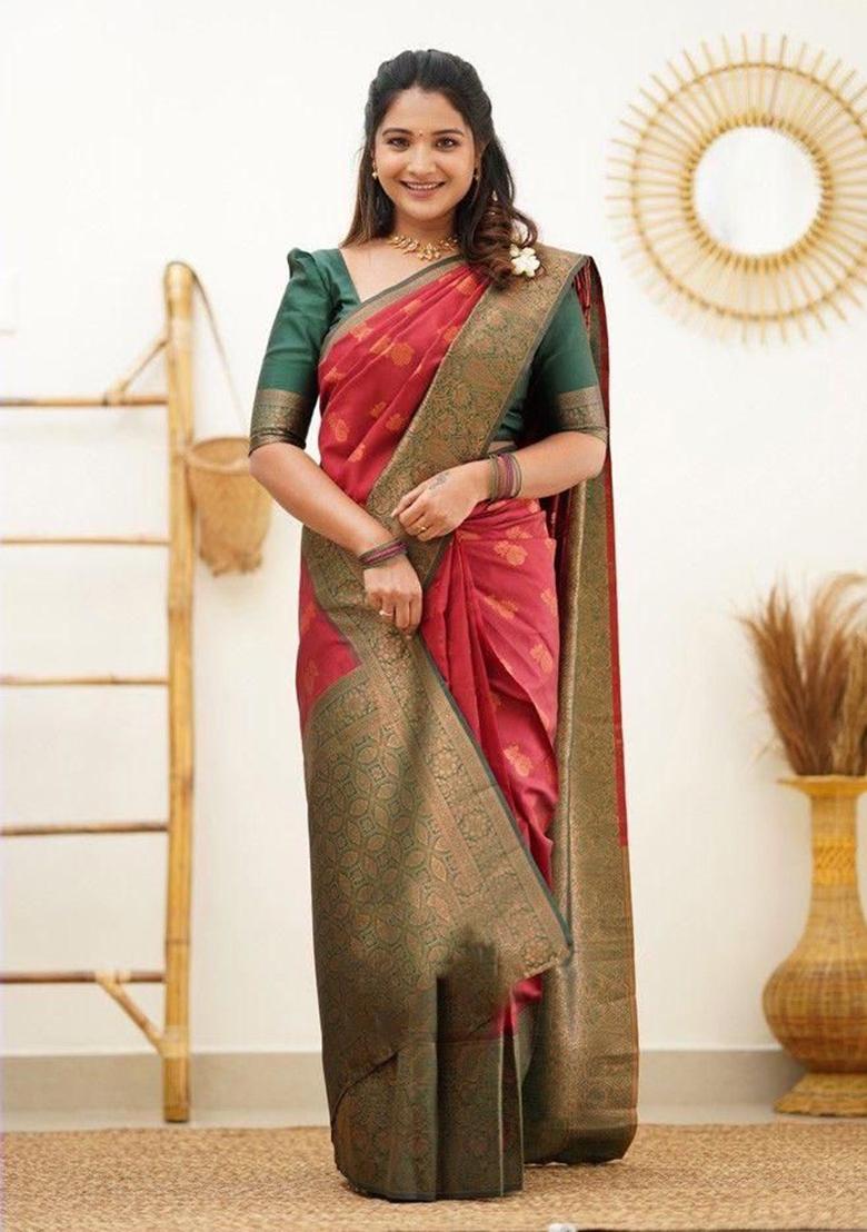 Maroon Jacquard Work Silk Saree Set