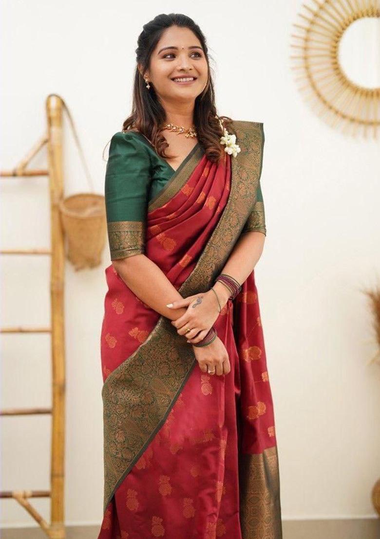 Maroon Jacquard Work Silk Saree Set