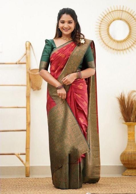 Maroon Jacquard Work Silk Saree Set