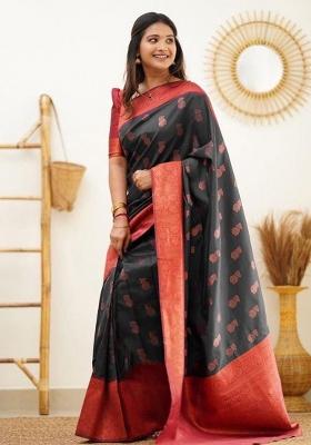 Black Jacquard Work Silk Saree Set