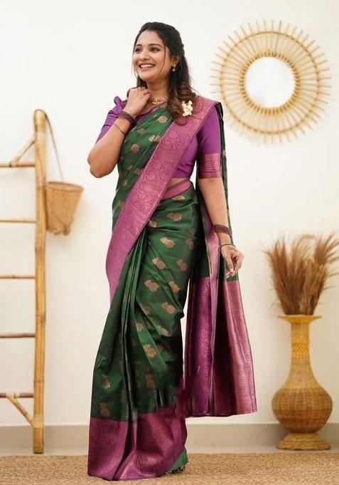 Green Jacquard Work Silk Saree Set