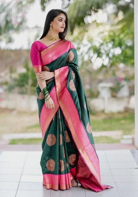 Green Jacquard Work Silk Saree Set
