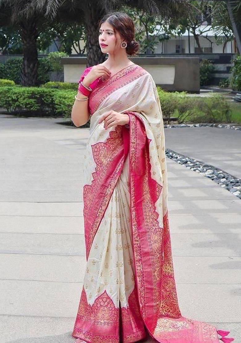 Golden Jacquard Work Silk Saree Set