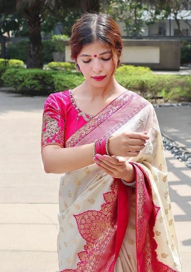 Golden Jacquard Work Silk Saree Set