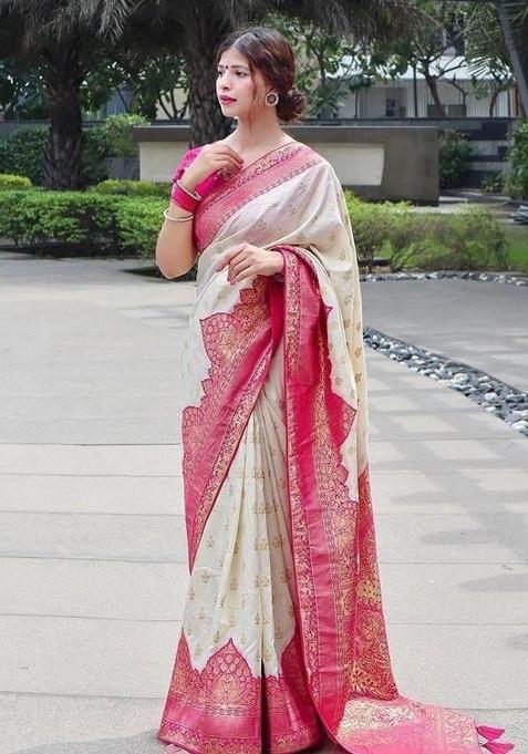Golden Jacquard Work Silk Saree Set