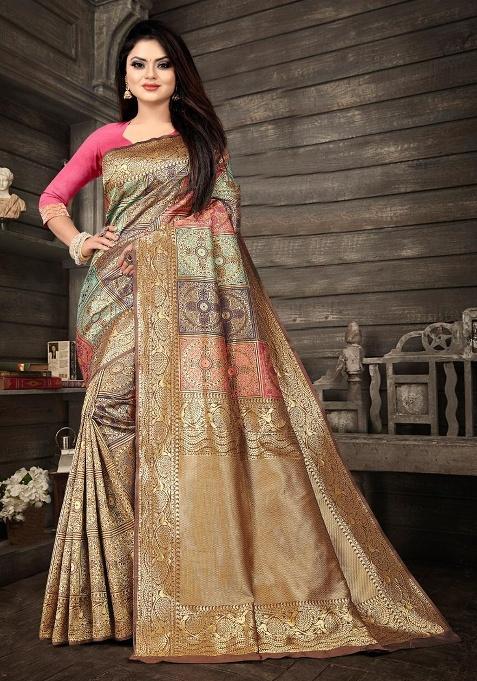 Multi Jacquard Work Silk Saree Set