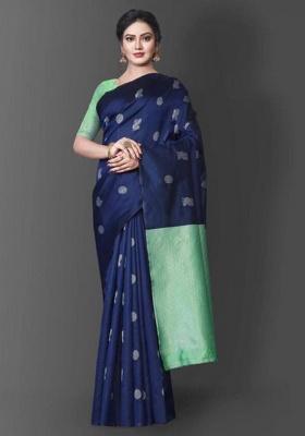 Navy Blue Zari Pallu Silk Saree Set