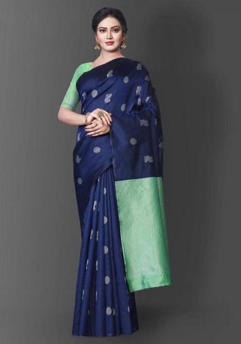 Navy Blue Zari Pallu Silk Saree Set