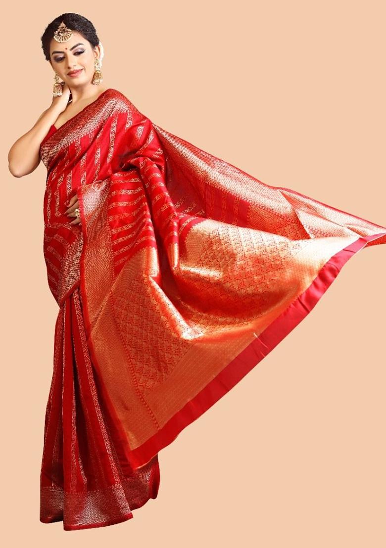Red Jacquard Work Silk Saree Set