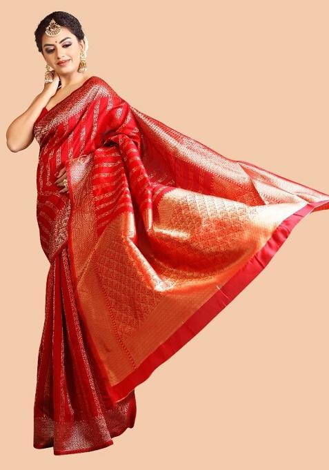 Red Jacquard Work Silk Saree Set