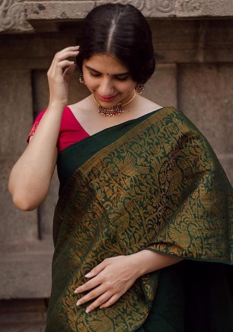Green Jacquard Work Silk Saree Set