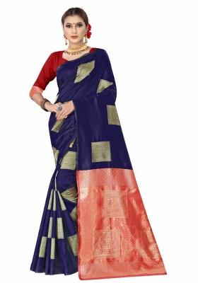 Blue Jacquard Work Silk Saree Set