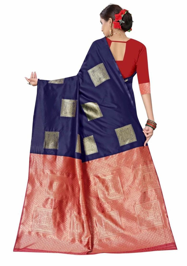 Blue Jacquard Work Silk Saree Set - Indya