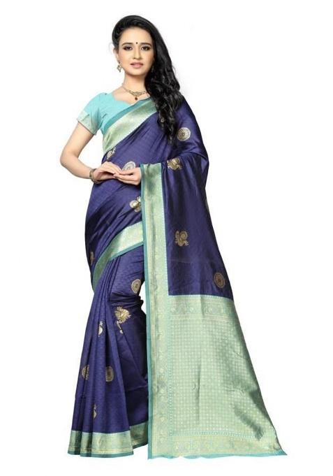 Blue Jacquard Work Silk Saree Set