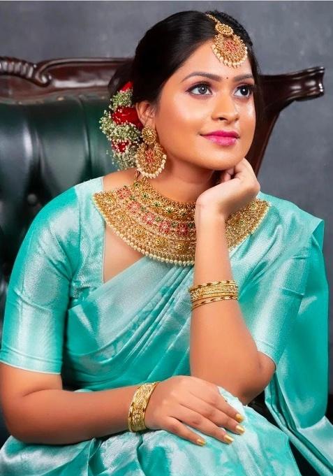 Aqua Green Jacquard Work Silk Saree Set