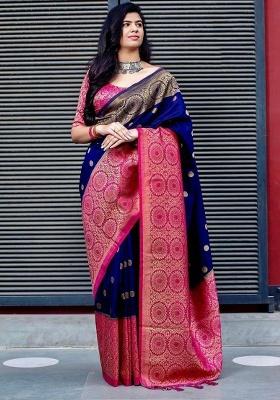 Blue Jacquard Work Silk Saree Set