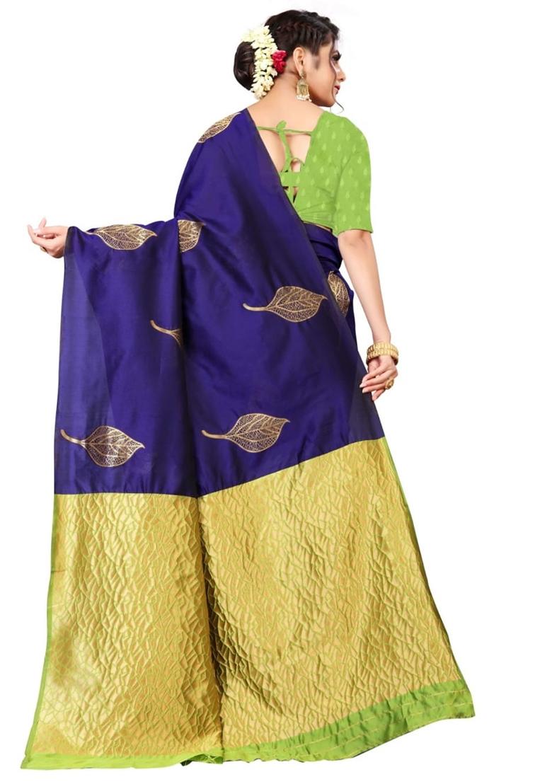 Blue Jacquard Work Silk Saree Set - Indya