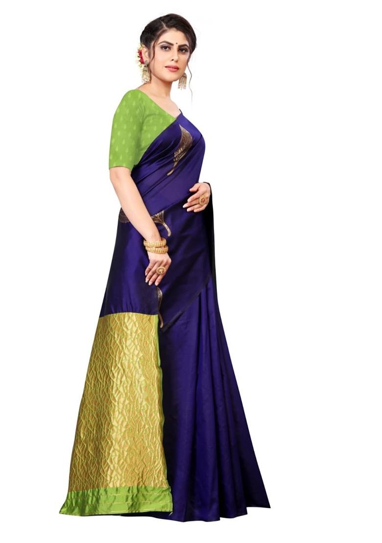 Blue Jacquard Work Silk Saree Set - Indya
