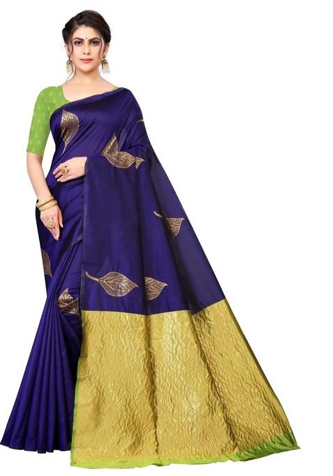 Blue Jacquard Work Silk Saree Set