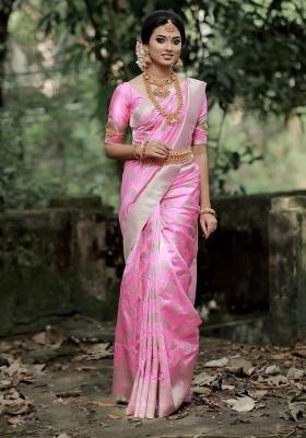 Baby Pink Jacquard Work Silk Saree Set
