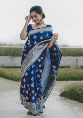 Petrol Jacquard Work Silk Saree Set
