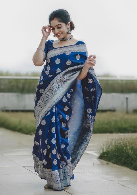 Petrol Jacquard Work Silk Saree Set