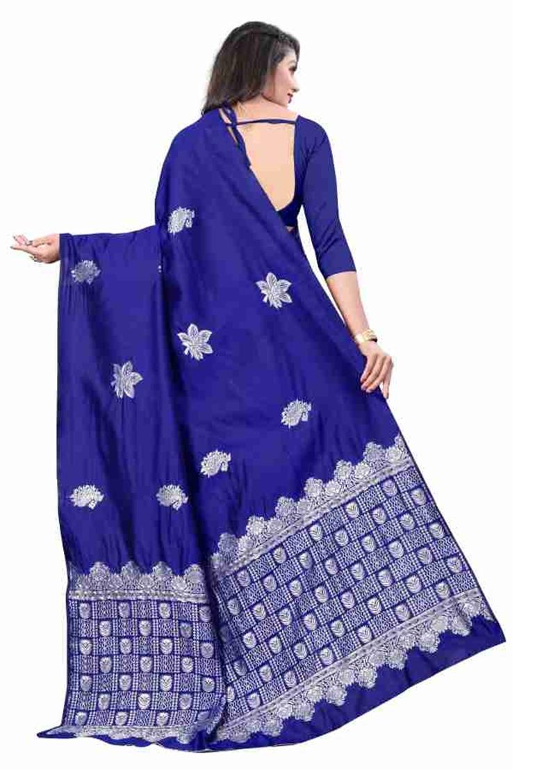 Berry Blue Jacquard Work Silk Saree Set - Indya