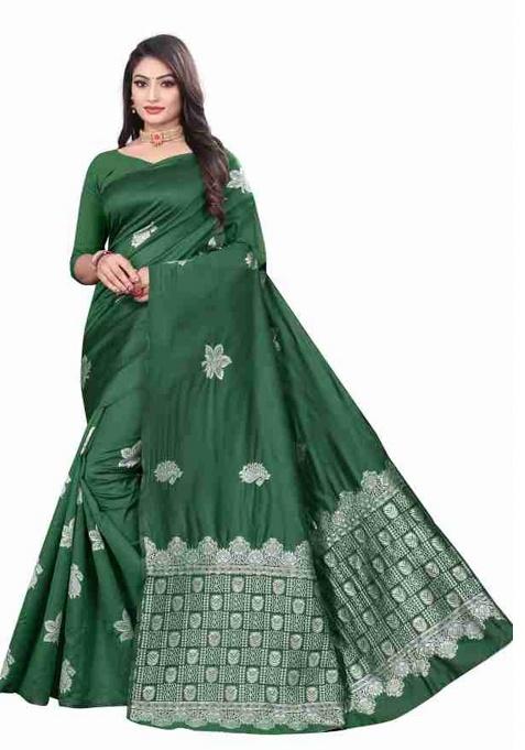 Green Jacquard Work Silk Saree Set