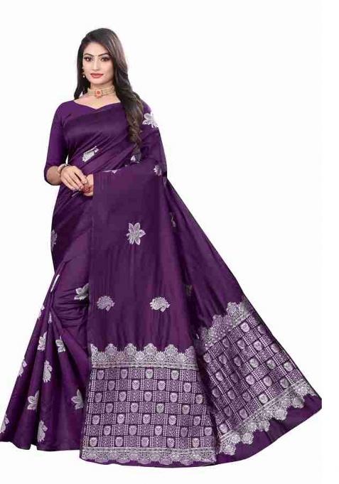 Purple Jacquard Work Silk Saree Set