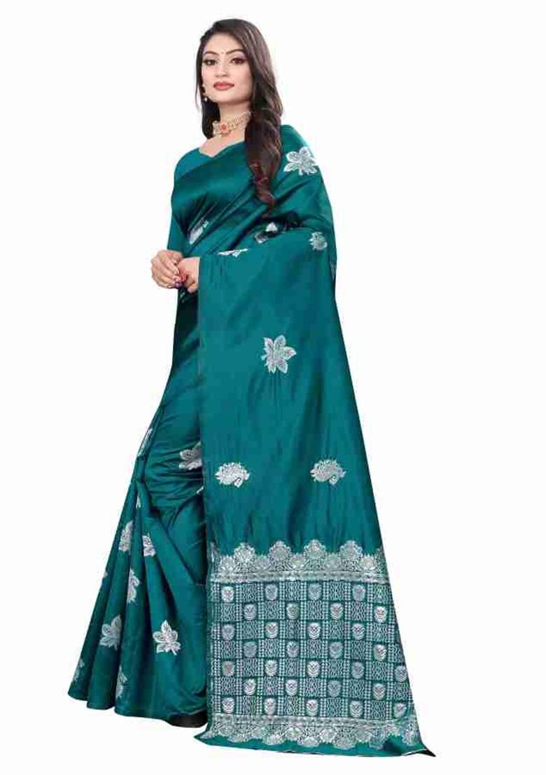 Teal Blue Jacquard Work Silk Saree Set