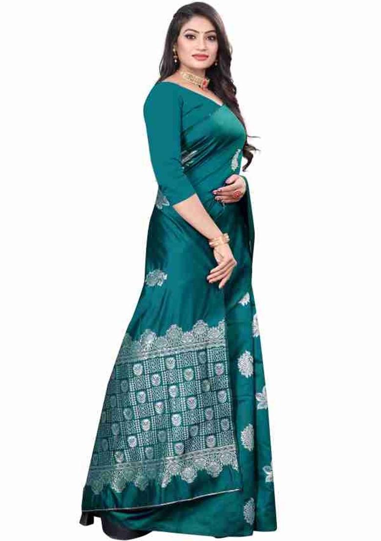 Teal Blue Jacquard Work Silk Saree Set