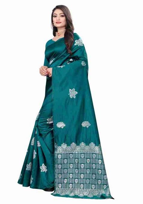 Teal Blue Jacquard Work Silk Saree Set
