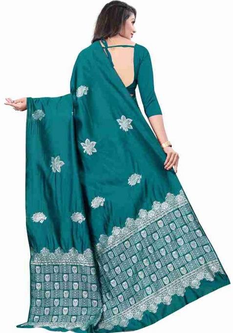 Teal Blue Jacquard Work Silk Saree Set