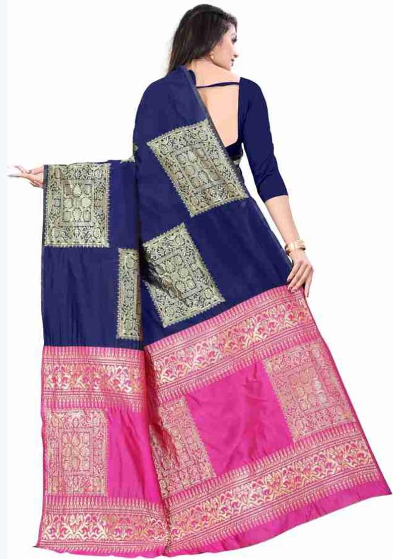 Berry Blue Jacquard Work Silk Saree Set