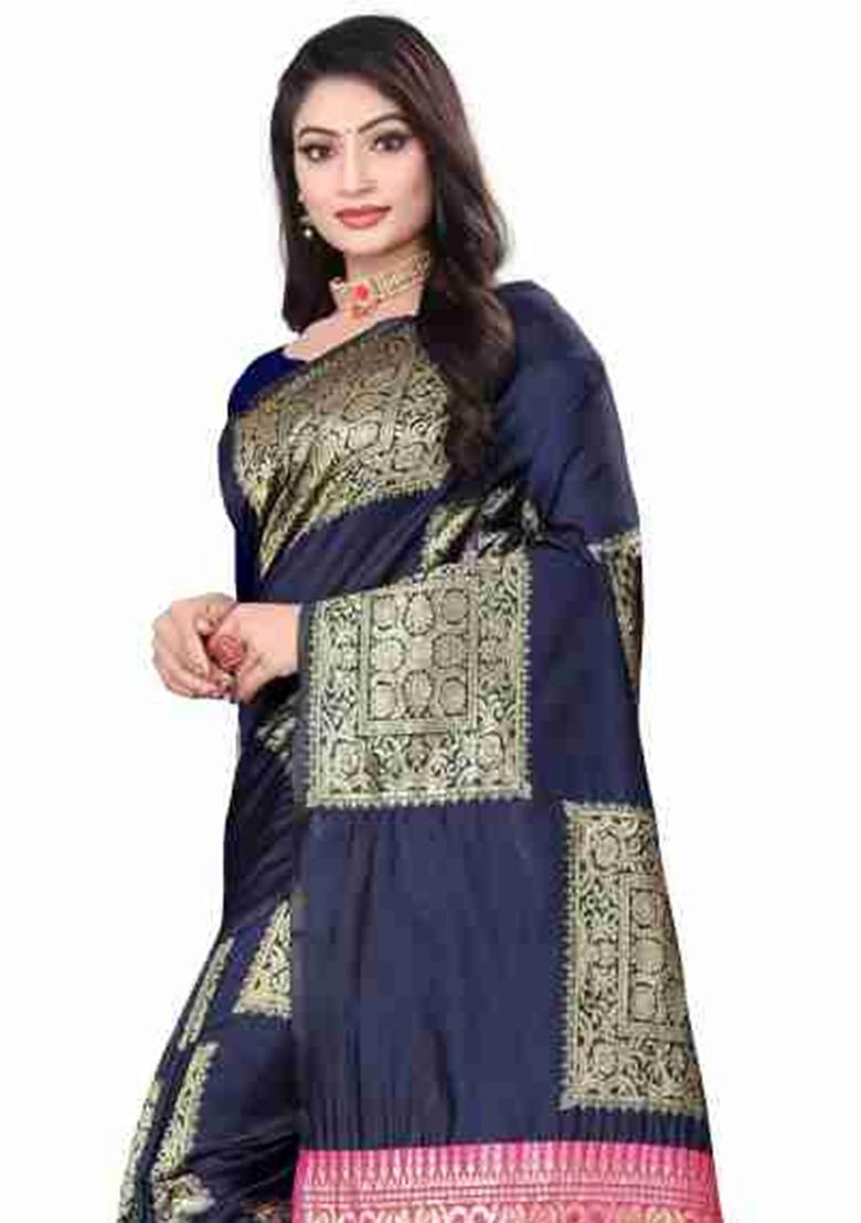Berry Blue Jacquard Work Silk Saree Set