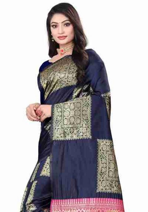 Berry Blue Jacquard Work Silk Saree Set