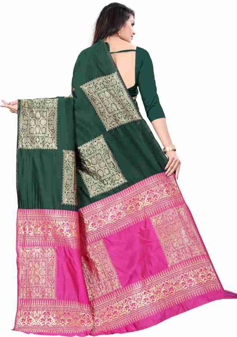 Mehndi Jacquard Work Silk Saree Set